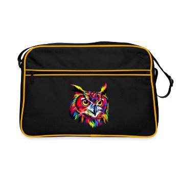 Hibou coloré arc-en-ciel couleurs pop art hibou hibou grand-duc hibou hibou hibou - Sac Retro - noir/or - Devant
