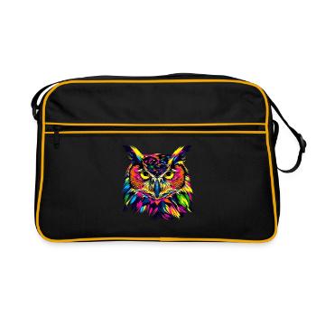 hibou coloré arc-en-ciel couleurs pop art hibou aigle hibou hibou hibou - Sac Retro - noir/or - Devant