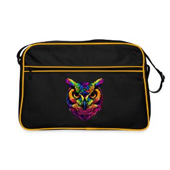 Hibou coloré arc-en-ciel couleurs pop art hibou hibou grand-duc hibou hibou hibou - Sac Retro - noir/or - Devant