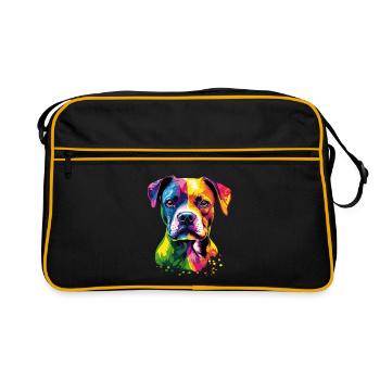 Deutscher Boxer Popart Regenbogen Bunter Boxer - Retro Tasche - Schwarz/Gold - Vorne
