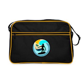 Vintage Retro Surfer Skimboard Wellenreiten - Retro Tasche - Schwarz/Gold - Vorne