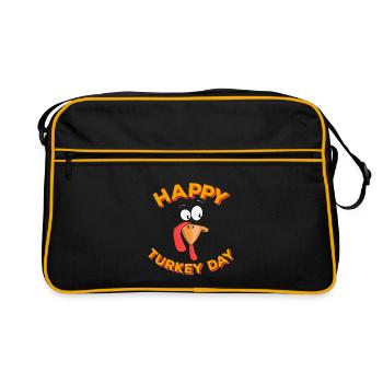 Happy Turkey Day Thanksgiving Erntedank Truthahn - Retro Tasche - Schwarz/Gold - Vorne