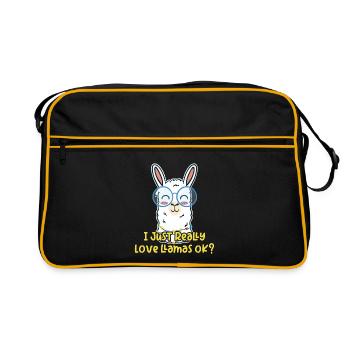 Ich liebe Lamas - Lama ist mein Lieblingstier - Retro Tasche - Schwarz/Gold - Vorne