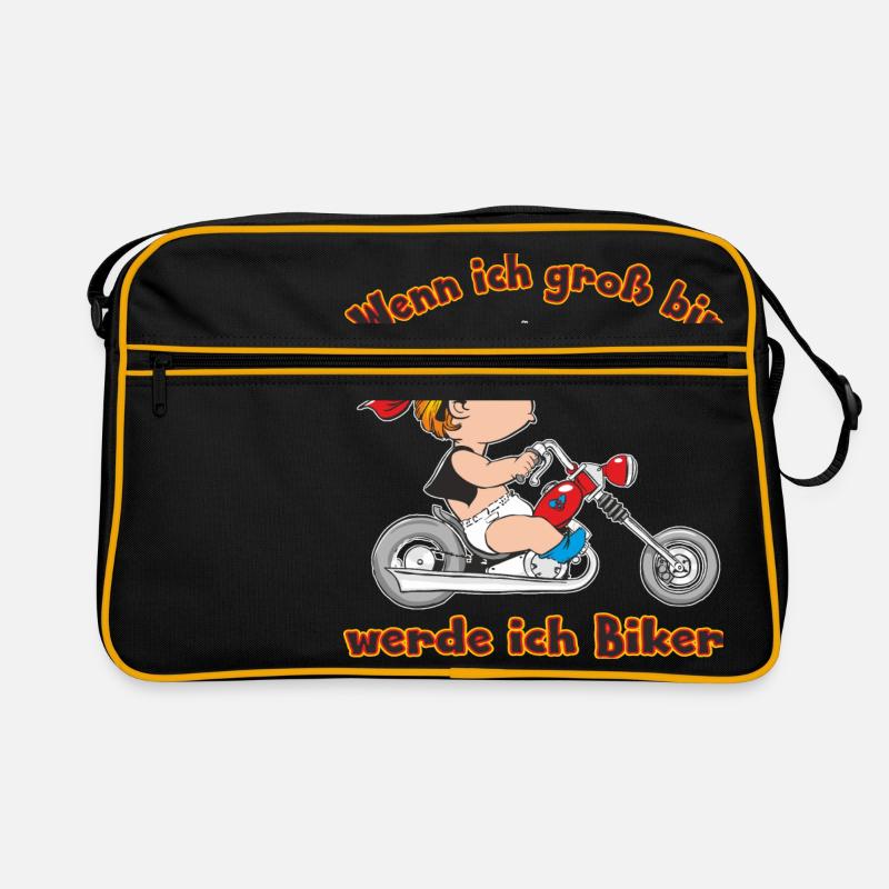 CD - wenn ich groß bin werde ich Biker - Motorrad - Retro Tasche - Schwarz/Gold