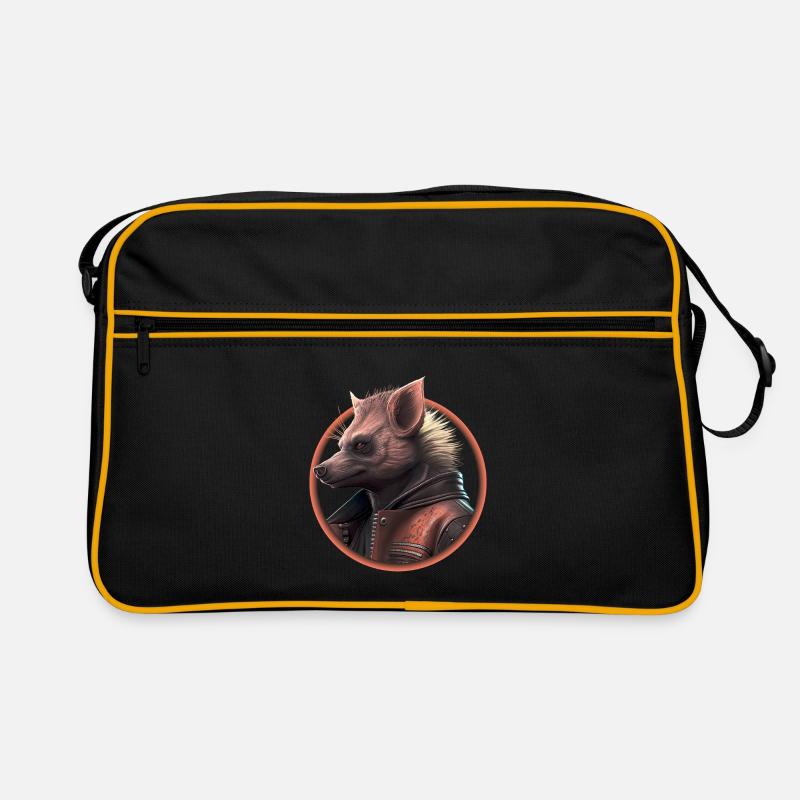 Punk Hyäne mit Lederjacke - Retro Tasche - Schwarz/Gold