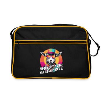 Bis zur ersten Ziege war ich ganz normal - Retro Tasche - Schwarz/Gold - Vorne