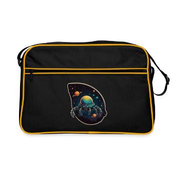 Crab spaceship in space with planets - Retro Bag - black/gold - Front