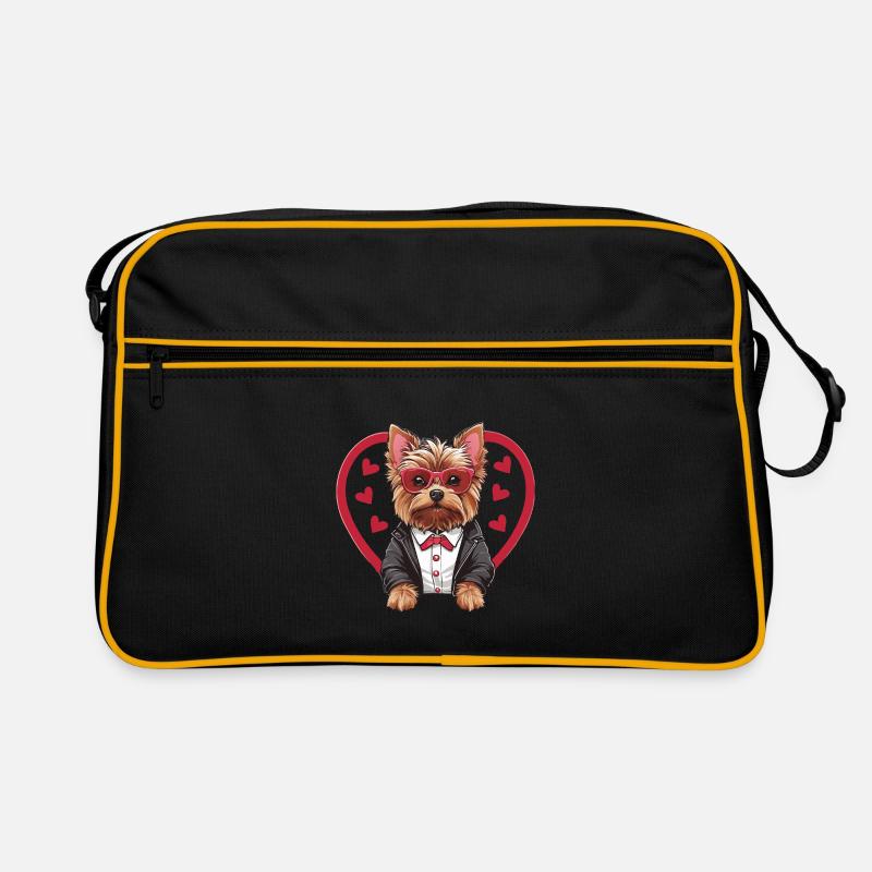 Süsser Valentin-Yorkie im roten Herz Retro Tasche