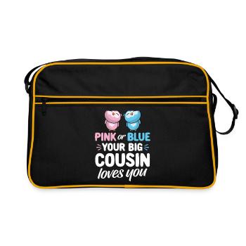 Pink Or Blue Your Big Cousin Loves You - Eulen - Retro Tasche - Schwarz/Gold - Vorne