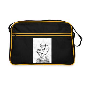 Nachdenklicher Schimpanse - Retro Tasche - Schwarz/Gold - Vorne