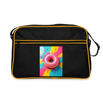 Beignet rose brillant avec une douce couleur pop-art - Sac Retro - noir/or - Devant