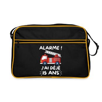 Alarme J’ai Déjà 15 Ans, Anniversaire Pompier - Sac Retro - noir/or - Devant
