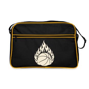 Basketball In Flammen - Streetball Basketballer - Retro Tasche - Schwarz/Gold - Vorne