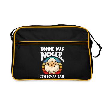 Komme Was Wolle Schaf Retro Vintage Design - Retro Tasche - Schwarz/Gold - Vorne