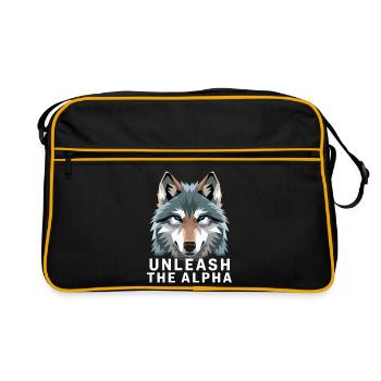  Unleash The Alpha Wolf Motivationsspruch Alpha - Retro Tasche - Schwarz/Gold - Vorne