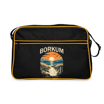 Borkum Nordsee Retro Leuchtturm Dünen Küstenmotiv - Retro Tasche - Schwarz/Gold - Vorne