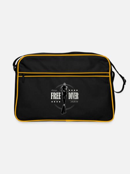 Freediver - one breath - push the limits - Retro Tasche - Schwarz/Gold - Vorne