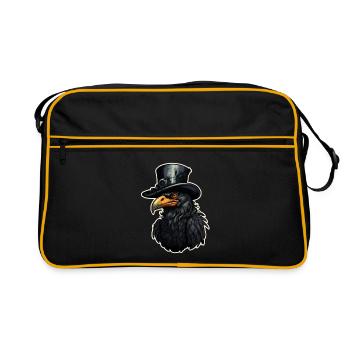 Halloween Vogel mit Zylinderhut - Retro Tasche - Schwarz/Gold - Vorne