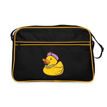 Gangster Badeente, kleiner Bandit, cooler Räuber. - Retro Tasche - Schwarz/Gold - Vorne