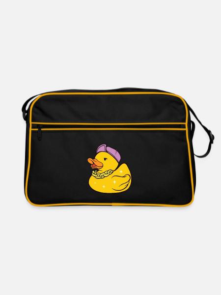 Gangster Badeente, kleiner Bandit, cooler Räuber. - Retro Tasche - Schwarz/Gold - Vorne