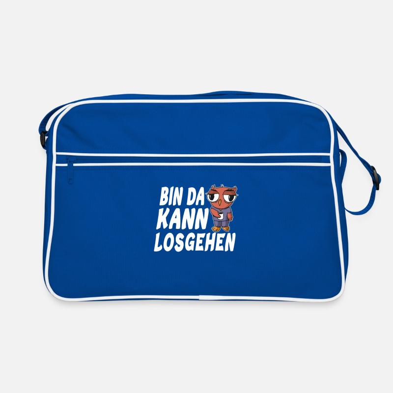 Bin da kann losgehen Eule mit Kaffee Retro Tasche
