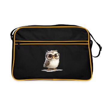Süße Eule mit Brille - Retro Tasche - Schwarz/Gold - Vorne