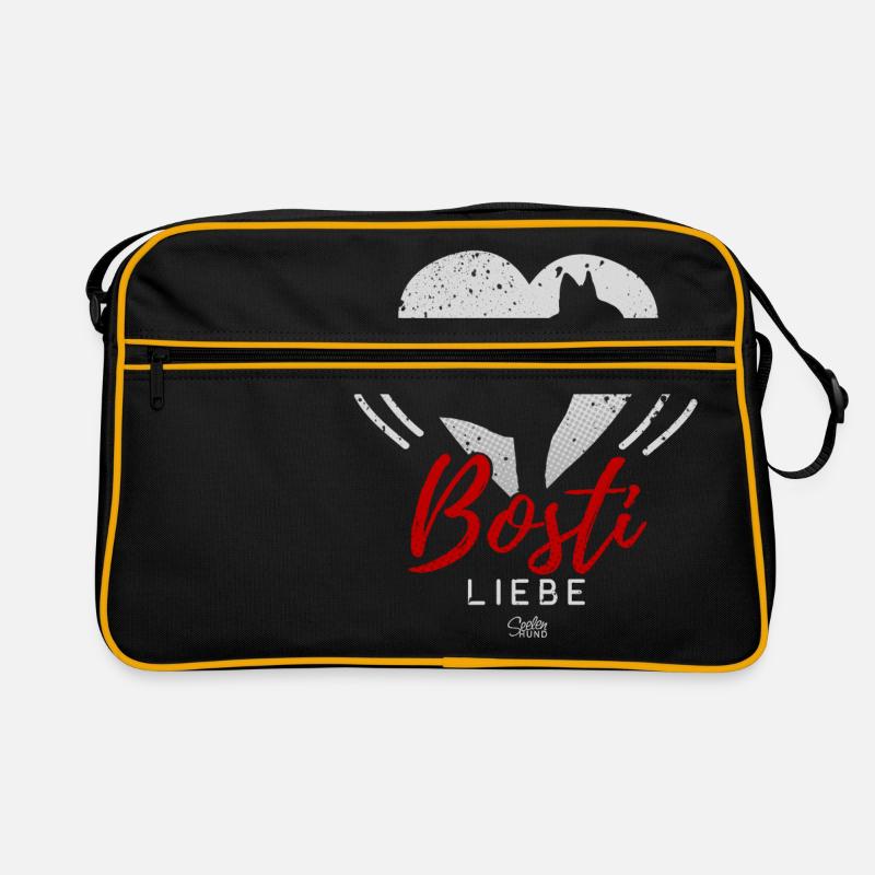 Boston Terrier mit Herz - Retro Tasche - Schwarz/Gold