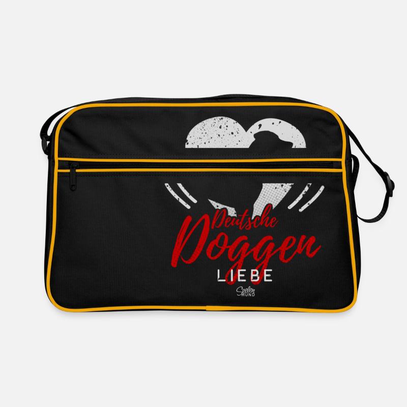 Deutsche Doggen Liebe mit Herz - Retro Tasche - Schwarz/Gold
