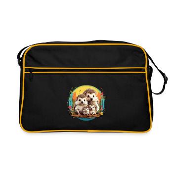 Liebenswerte kleine Igelfamilie Familienband - Retro Tasche - Schwarz/Gold - Vorne