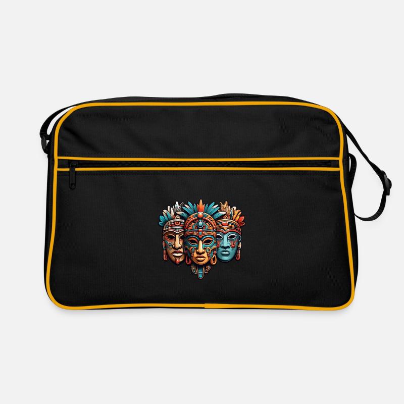 Ornate Carved Aztec, Mayan, Inca Masks Retro Bag
