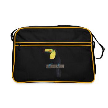 Tukan Urwald Regenwald - Retro Tasche - Schwarz/Gold - Vorne
