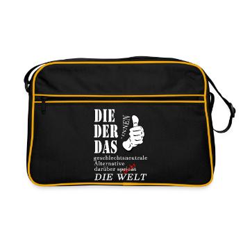 DIE DER DAS über die die Welt spricht lacht Gender - Retro Tasche - Schwarz/Gold - Vorne