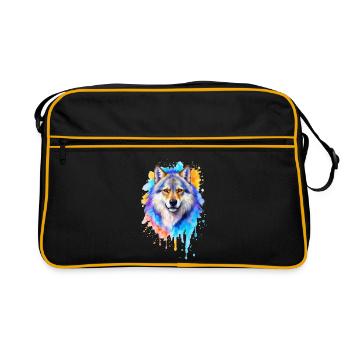Peinture aquarelle de loup - Sac Retro - noir/or - Devant