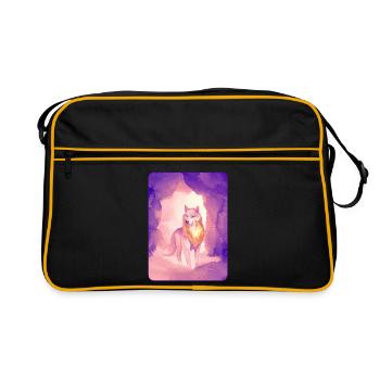 Weißer Wolf in Aquarell 2 (Lila) - Retro Tasche - Schwarz/Gold - Vorne