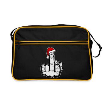 Weihnachten Mittelfinger mit Weihnachtsmütze - Retro Tasche - Schwarz/Gold - Vorne