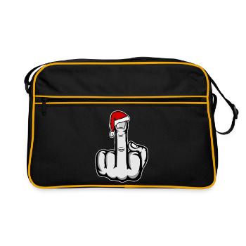 Weihnachten Mittelfinger mit Weihnachtsmütze - Retro Tasche - Schwarz/Gold - Vorne