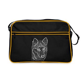 Wolf View Line Drawing Print Design Husky - Retro Bag - black/gold - Front