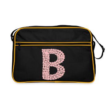 Blüten Monogramm "B" - Retro Tasche - Schwarz/Gold - Vorne