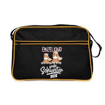 Einzelkind Grosse Schwester 2026 Schwangerschaft - Retro Tasche - Schwarz/Gold - Vorne