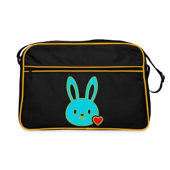 Neon Bunny Head Heart Y2K Cute Vector - Retro Bag - black/gold - Front