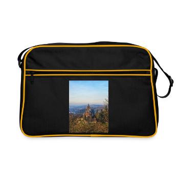 Le château de Drachenburg sur la pente au jour du soir - Sac Retro - noir/or - Devant