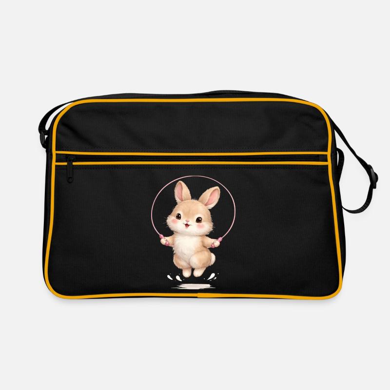 Süßer Hase beim Seilspringen  - Retro Tasche - Schwarz/Gold
