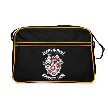 Zechen Herz, Ruhrpott Shirt, Hoodie, Tasche, Tasse - Retro Tasche - Schwarz/Gold - Vorne