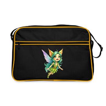 Grüne Fee der Blätter und Flügel - Retro Tasche - Schwarz/Gold - Vorne