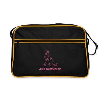 exe ausführen Sys ADMIN Systemadministrator Pink - Retro Tasche - Schwarz/Gold - Vorne