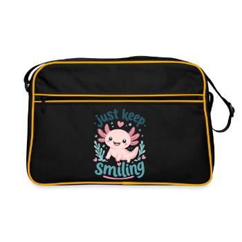 Rosa Axolotl lächelt unter Wasser - Retro Tasche - Schwarz/Gold - Vorne