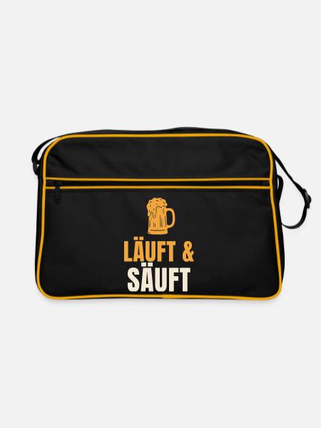 Läuft und Säuft lustiger Bier Spruch Geschenk - Retro Tasche - Schwarz/Gold - Vorne
