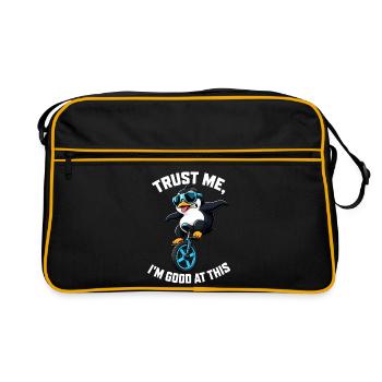 Cool penguin on unicycle with saying - Retro Bag - black/gold - Front