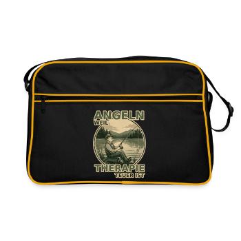 Angeln, weil Therapie teuer ist - Retro Tasche - Schwarz/Gold - Vorne