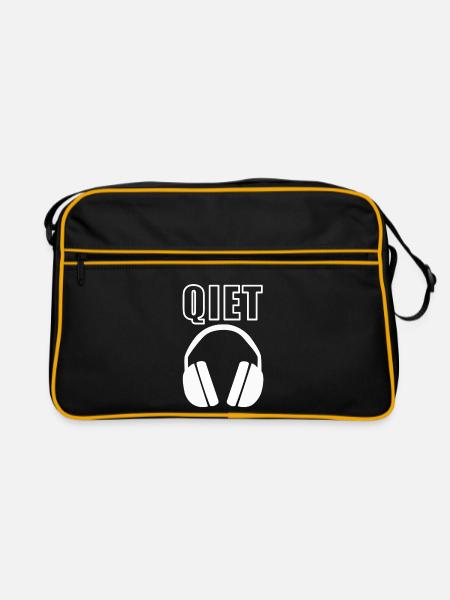 Quiet Text mit Gehörschutz - Retro Tasche - Schwarz/Gold